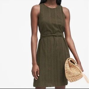 Banana Republic Green Perforated Waist Tie Dress